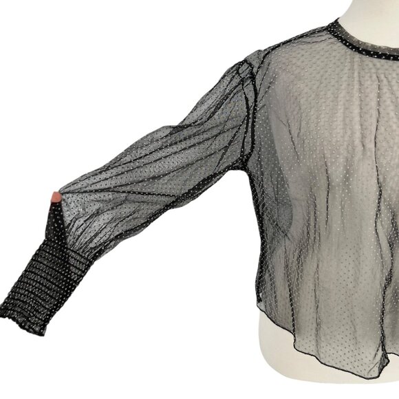 Zara Sheer Black Polka Dot Long Sleeve Blouse Size Medium - Picture 6 of 9